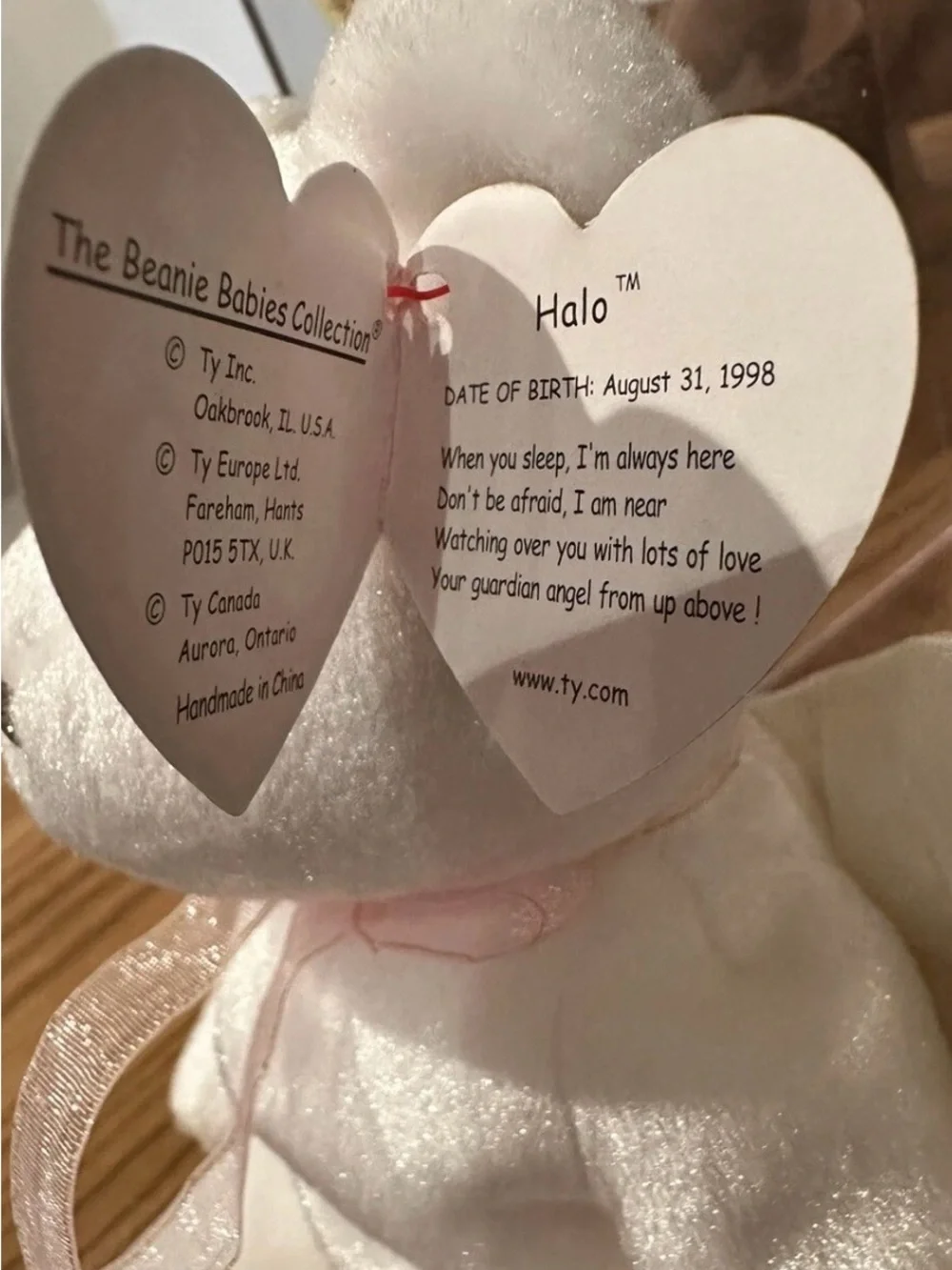 Vintage Ty Beanie Baby - Halo the White Angel Bear (1998 / Retired)⁠